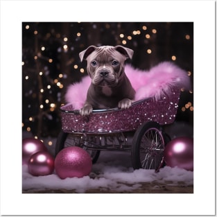 Staffy in a pram Posters and Art